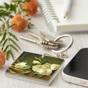 Porte-clefs Magnolias sur tissu de velours doré