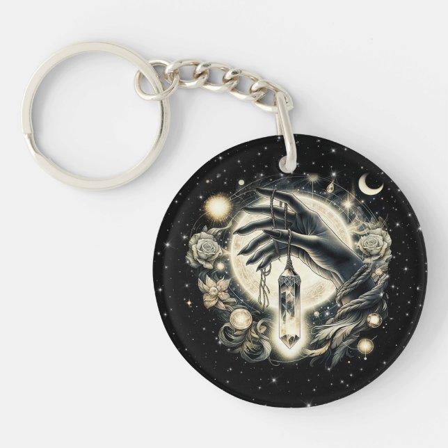 Porte-clefs Main tenant un cristal sous le clair de lune (Devant)