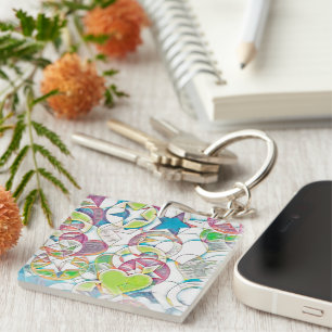 Porte-clefs Main Tirée Par EDDArt - Étoiles Et Coeurs 1