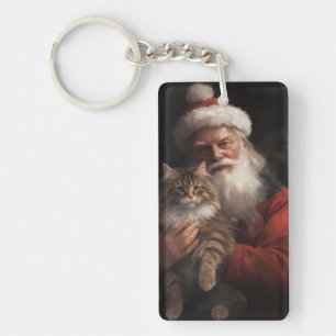 Porte-clefs Maine Coon avec Noël Festif du Père Noël