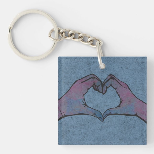 Porte-clefs Mains de coeur sur Arrière - plan bleu (Devant)