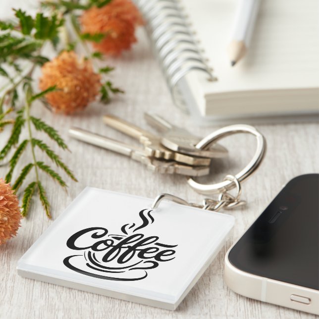 Porte-clefs Mais d'abord Café | Typographie de script moderne  (Devant Droit)
