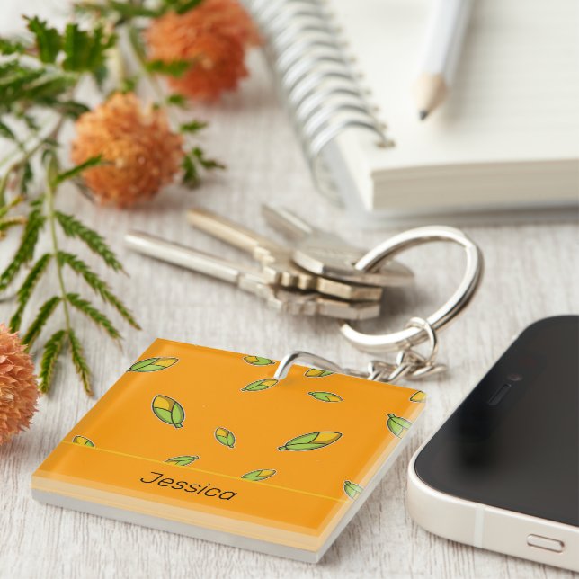 Porte-clefs maïs de nom personnalisé sur orange (Devant Droit)