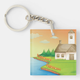 Porte-clefs Maison de campagne au bord du lac