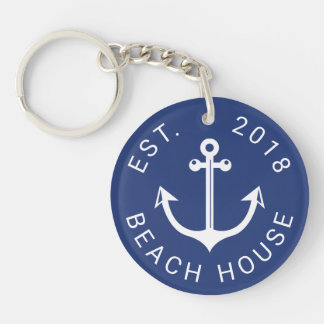 Porte-clefs Maison de plage Nautical Ocean | Votre texte