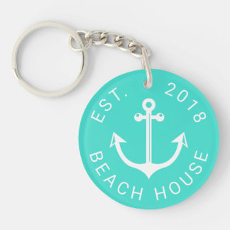 Porte-clefs Maison de plage Nautical Ocean | Votre texte