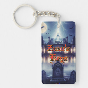 Porte-clefs Maison d'Halloween avec Frankie, bleu foncé