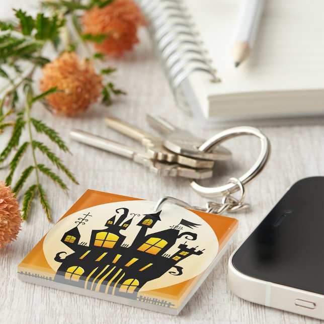 Porte-clefs Maison hantée Halloween Silhouette Pleine Lune (Créateur téléchargé)