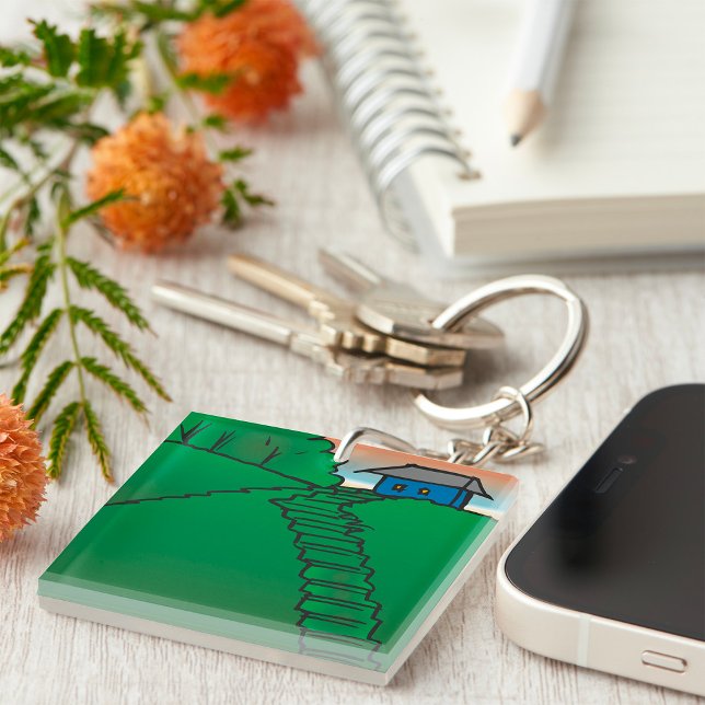 Porte-clefs Maison sur une colline verte (Créateur téléchargé)