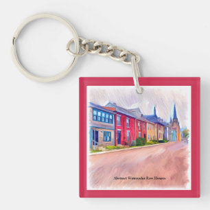 Porte-clefs Maisons Abstraites de rangées d'aquarelle