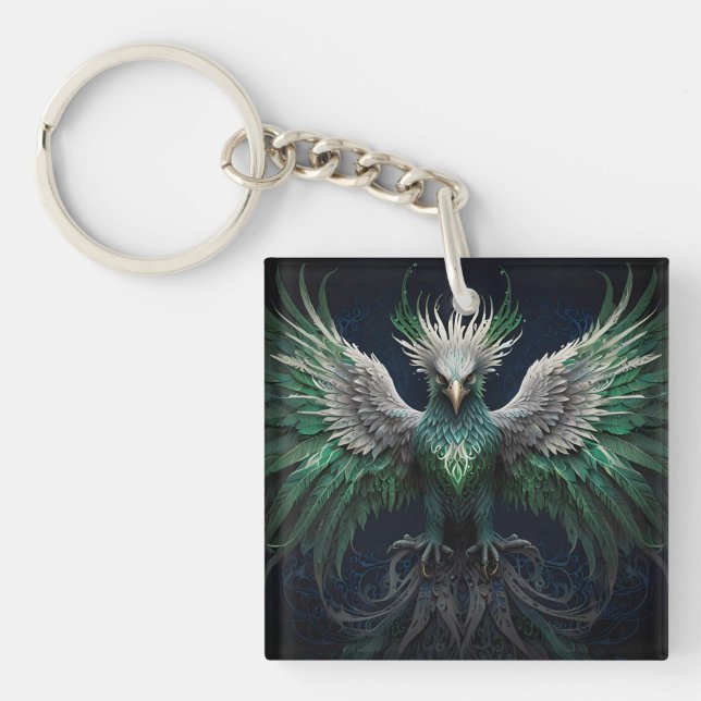 Porte-clefs Majestic Green & White Phoenix Bird (Devant)