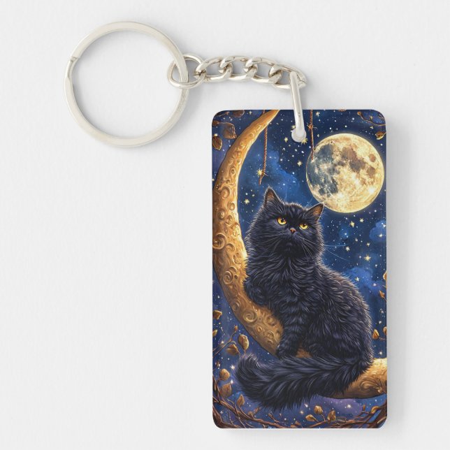 Porte-clefs Majestueux chat noir au repos (Devant)