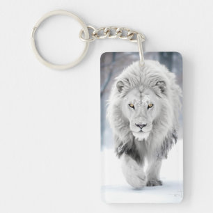 Porte-clefs Majestueux Lion Blanc dans un Décor de Paysage Hiv