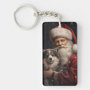 Porte-clefs Malamute d'Alaska avec le Père Noël de Noël