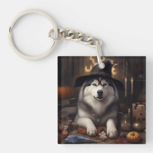 Porte-clefs Malamute d'Alaska Citrouilles Halloween Épouvantab