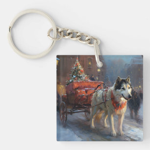Porte-clefs Malamute d'Alaska Saison de Noël festive