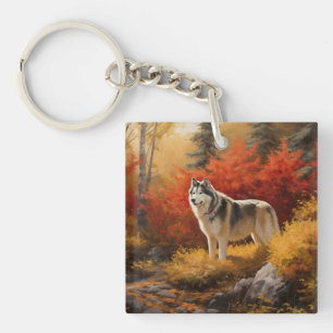 Porte-clefs Malamute en Alaska à l'automne Feuilles automne in