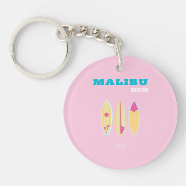 Porte-clefs Malibu, Plage de Malibu, Preppy, Preppy Girl, Rose (Devant)