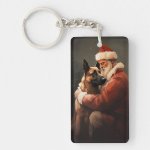Porte-clefs Malinois Belge avec le Père Noël Fête de Noël