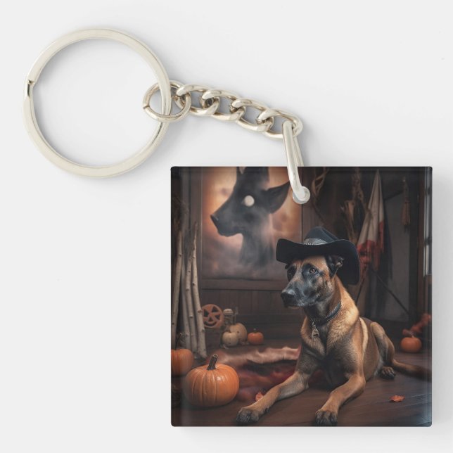 Porte-clefs Malinois Belge Citrouilles Halloween Épouvantable (Devant)