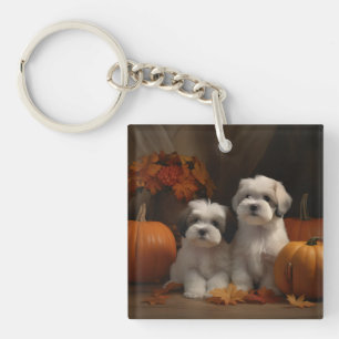 Porte-clefs Malti tzu Puppy Citrouille d'automne