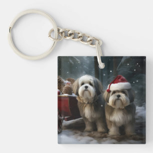 Porte-clefs Malti tzu traîneau enneigé décoration de Noël