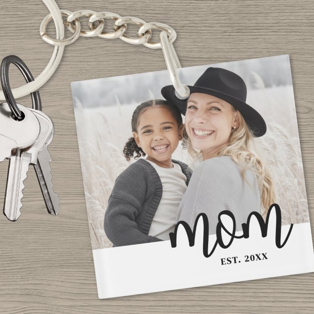 Porte-clefs Maman a établi le cadeau photo (Mom Established Photo Gift Keychain)