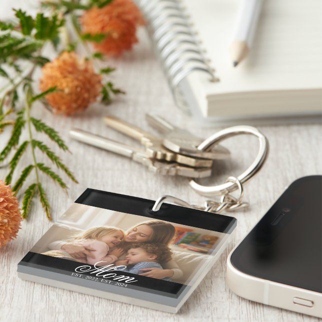 Porte-clefs Maman a établi un script élégant photo blanc (Devant Droit)