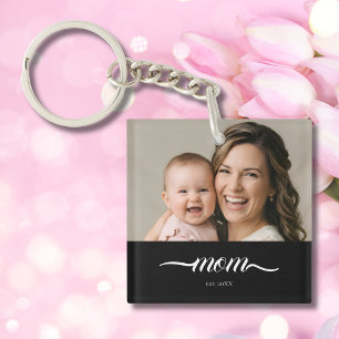 Porte-clefs Maman a établi une photo de script blanc moderne