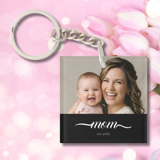 Porte-clefs Maman a établi une photo de script blanc moderne (Créateur téléchargé)