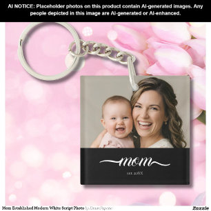 Porte-clefs Maman a établi une photo de script blanc moderne