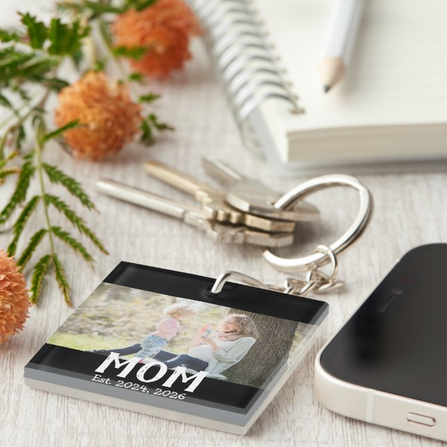Porte-clefs Maman a établi une photo de script moderne (Devant Droit)