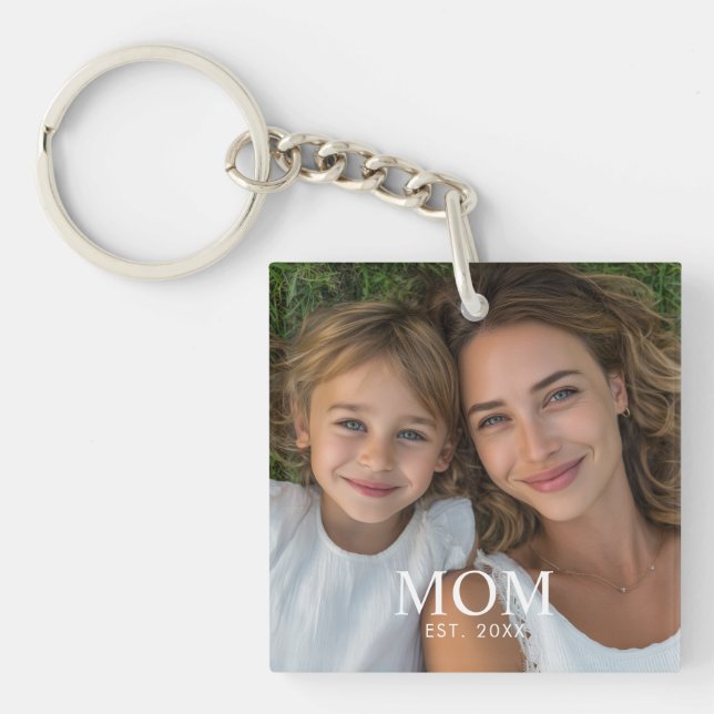 Porte-clefs Maman a établi une photo de script moderne  (Devant)