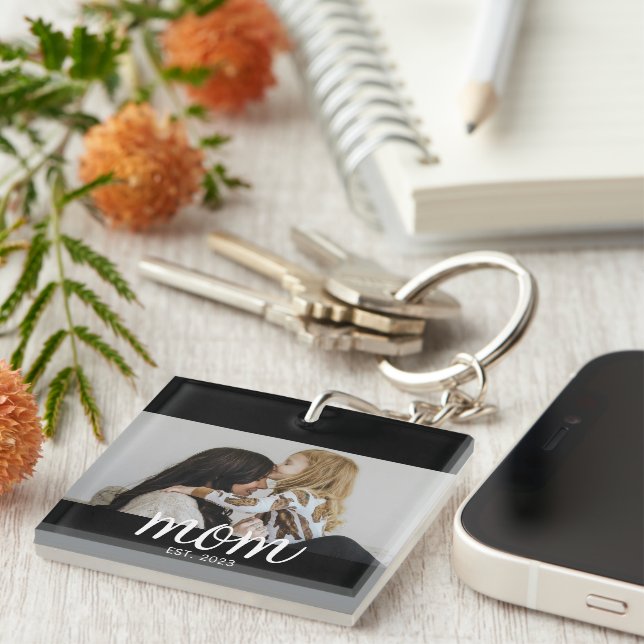 Porte-clefs Maman a établi une photo de script moderne (Devant Droit)