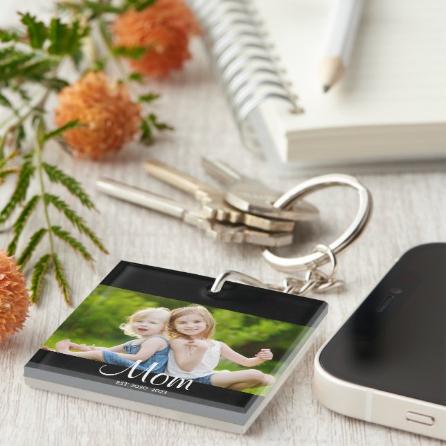 Porte-clefs Maman a établi une photo de script moderne (Devant Droit)