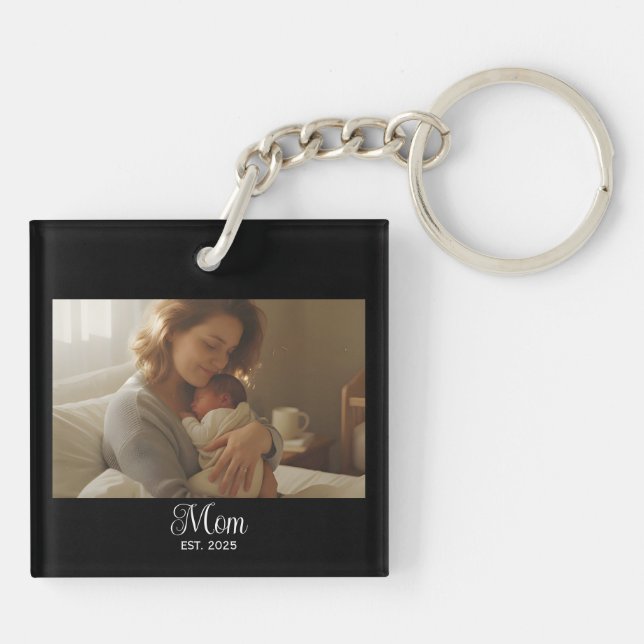 Porte-clefs Maman a établi une photo de script moderne (Dos)