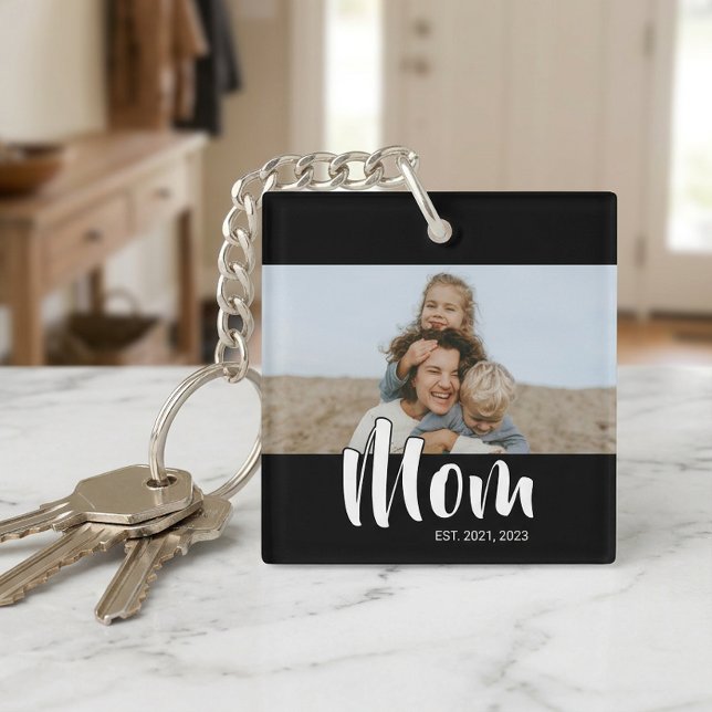 Porte-clefs Maman a établi une photo de script moderne (Mom Established Modern Script Photo Keychain)