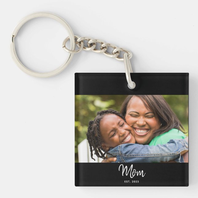 Porte-clefs Maman a établi une photo de script noir et blanc (Devant)