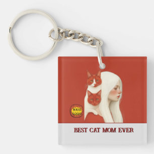 Porte-clefs Maman amoureuse de chats Photo Rouge