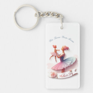 Porte-clefs Maman Ballerine Aquarelle Rose et Bleu Mignonne