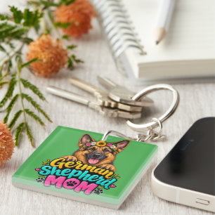 Porte-clefs Maman Berger Allemand Mignonne Couronne de Fleurs