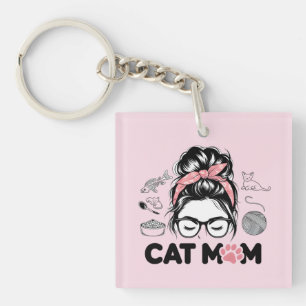 Porte-clefs "Maman Chat" Femme Amoureuse de Chats Mignonnes