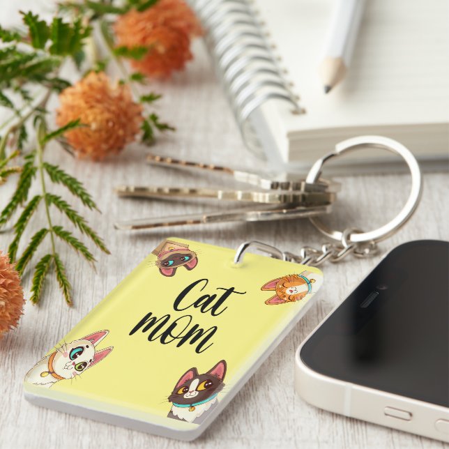 Porte-clefs Maman chat Jaune  (Devant droit)