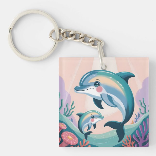 Porte-clefs Maman dauphin et bébé (Devant)