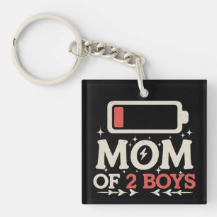 Porte-clefs Maman de 2 garçons batterie faible Maman drôle