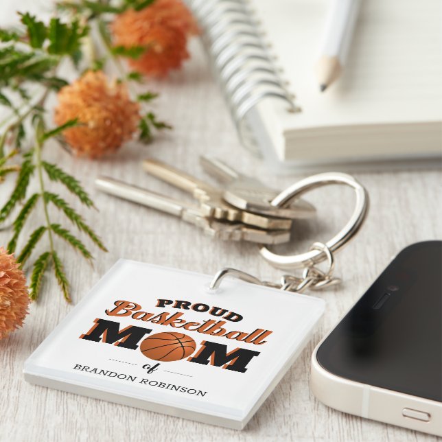 Porte-clefs Maman de basketteur fière personnalisée (Devant Droit)