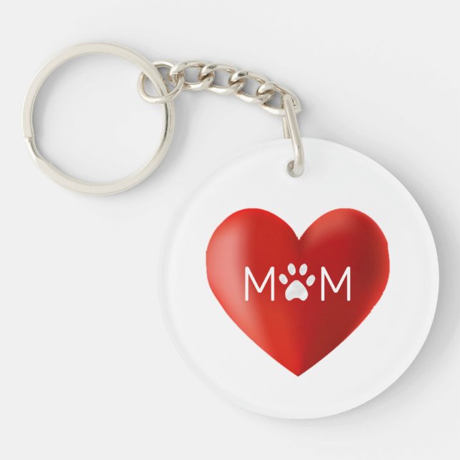 Porte-clefs Maman de chien, maman de chat avec patte sur le cœ (Devant)