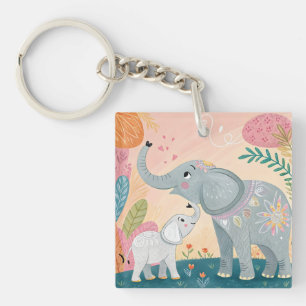Porte-clefs Maman éléphant et bébé