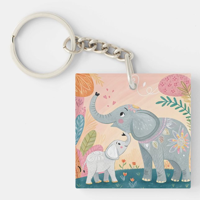 Porte-clefs Maman éléphant et bébé (Devant)