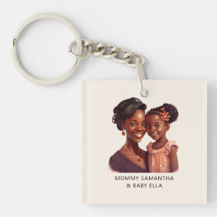 Porte-clefs Maman et fille noire personnalisée (10)